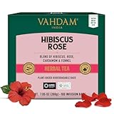 VAHDAM, Hibiscus Rose Tisana (100 Piramidales Bolsitas De Té) Té Floral Vegano, Sin Cafeína | Té Herbal De Flores De Hibisco Naturales | Tisana Floral/Infusión Afrutada