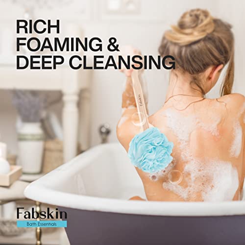 Image of Fabskin Bath Brush Loofah With Wooden Handle | Blue | For Men and Women | Back Bath Scrubber | Loofah For Back Bathing | Made In India