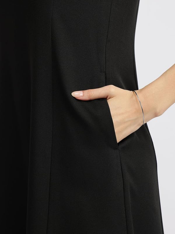 Image of FableStreet Women's Casual Polyester Stylised Neck A Line Midi Dress
