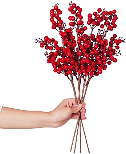 FOMIYES Künstliche Beeren,Beerenzweig Künstlich,Rote Beeren Dekoration, lebensechte Pflanzen Beeren pflücken Stechpalmenbeerenzweige für Weihnachten, für Weihnachtsbaum Handwerk Home Dekoration Cover