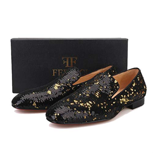 Ferucci Men Black Gold Sequins Slippers Loafers Flats (10) #TOP5