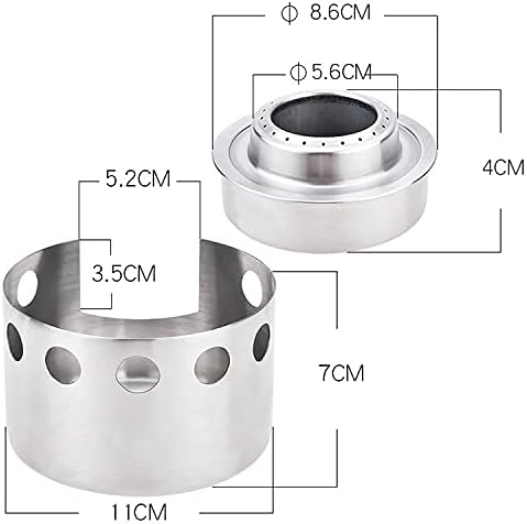 Miniatura 4 de Estufa de alcohol portátil ultraligera para acampar de acero inoxidable resistente al viento, estufa individual para acampar al aire libre,
