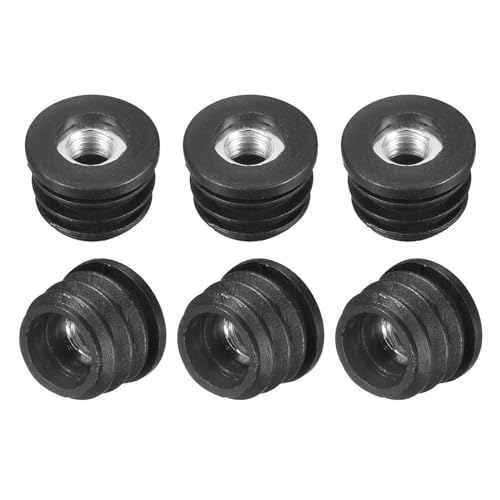 sourcing map 6Pcs Inserts for Round Tubes with M8 Thread, for 22mm/0.86 OD Round Tube, Round Black Plastic Adjustable Plug Caster Insert Chair End Caps Furniture Leg Plug