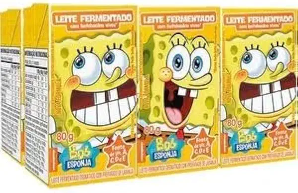 KIT COM 3 Bob Esponja Leite Fermentado Tradicional, 6 Unidades de 80g, Pack com 480g
