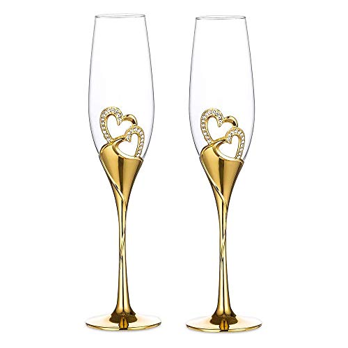 Creative Heart Shape Champagne Flutes Glasses Cups Wedding Toasting Cups Gift Set for Engagement Wedding Decor Cups Household Gifts gold