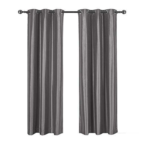 Royal Hotel Bedding Soho 100% Blackout Window Curtains Panels, Top Grommet Faux Silk Panels, Solid Curtains Set Of 2, Pair Curtains, 108 Inches Long, Gray #TOP1