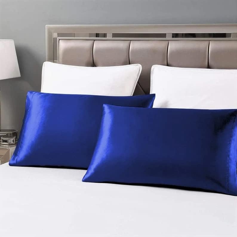 Taies d'oreiller en satin grand lit bleu roi pour votre rituel bien-être