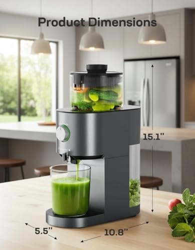 Marsail Slow Masticating Cold Press Juicer Machines, High Juice Yield, Self-Feeding with 5.4” Large Chute for Whole Vegetables & Fruits, Reverse Function