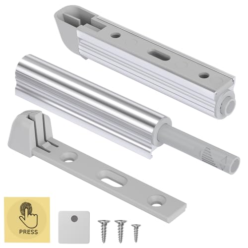 Jiayi Lot de 2 Push to Open Aimant Poussoir Porte Placard Loquets de Porte Magnétiques pour Armoire de Cuisine, Fermeture System pour Meubles, Tiroirs, Argenté