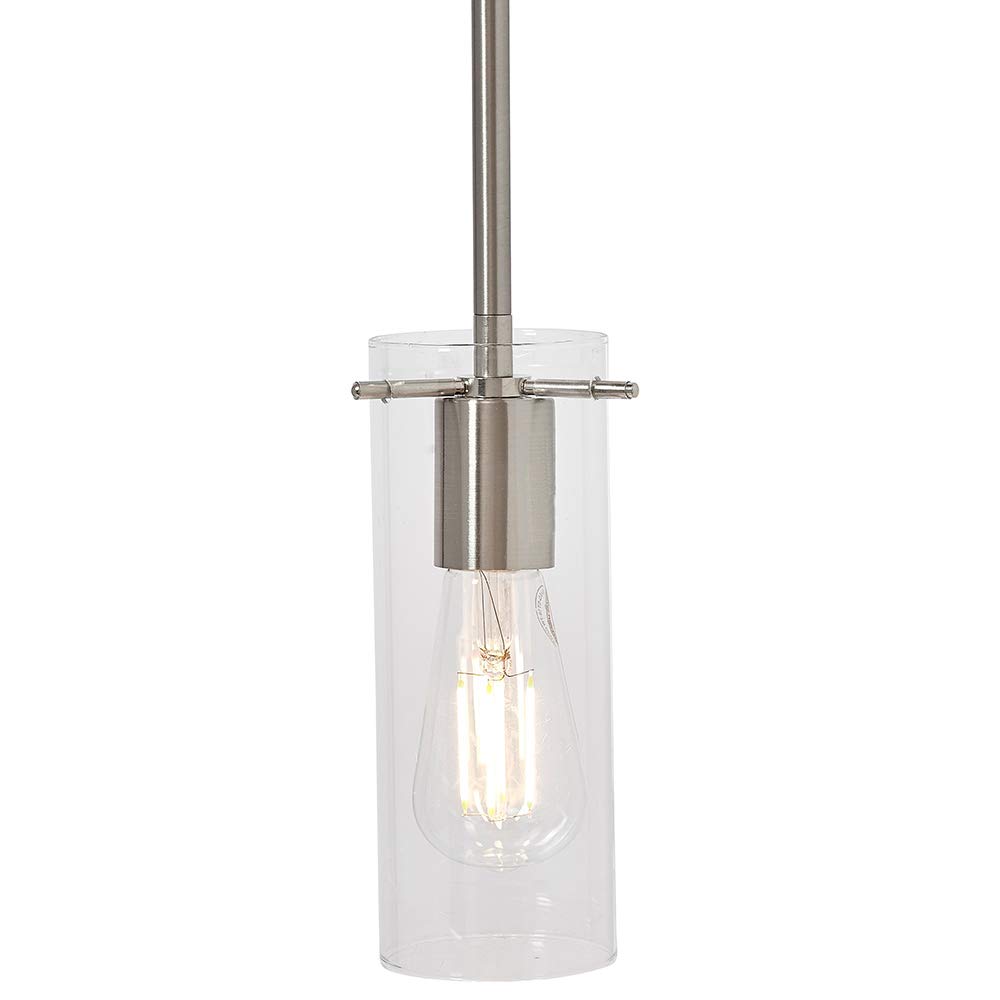 Hamilton Hills New Simple Modern Clear Glass Pendant Light Brushed Finish| Contemporary Sleek Cylinder Design | Clear Fixture