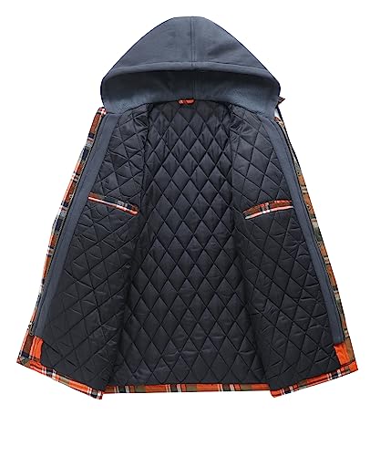 Image of ZENTHACE Men's Quilted Lined Hooded Plaid Jacket,Zipper & Snap Closure