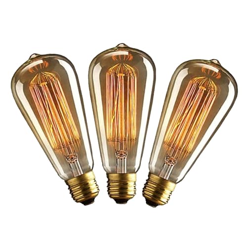 Image of Filament Bulb, Edison Tungsten, E27 Base Bulb For Table Lamps /Wall Light /Wall Lamps, Light Bulbs For Hanging /Ceiling /Pendant Lights for Decoration for Home (Pack of 3)