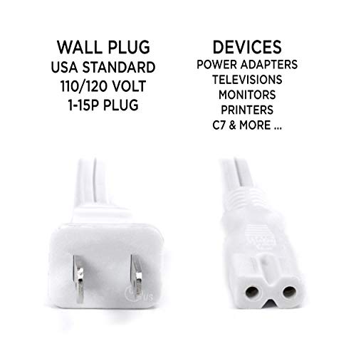 THE CIMPLE CO White Polarized 2-Prong Power Cord 3 FT - AC Power Supply Cable with Square/Round Plug for Satellite, CATV, Game Systems, & More - NEMA 1-15P to C7 C8 / IEC 320-3 Feet (0.9 Meter) by THE CIMPLE CO - Image 8