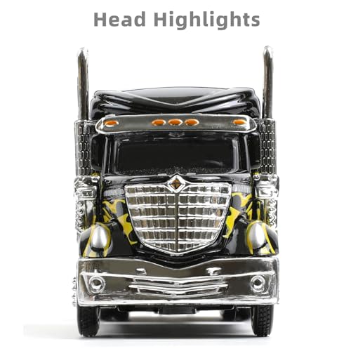 Risopen 1/64 Scale International Lonestar Heavy Truck Model Semi Trailer Head Toy Alloy Metal Diecast Tow Traktor Toy Gift Classic Auto Model Collection for Kid Boy Men Adult (Yellow)