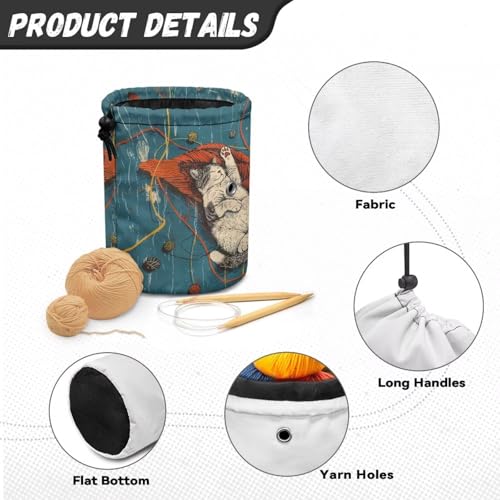 Image of Sellikakes Yarn Bag, Yarn Cat Knitting Crochet Bag Organizer Portable Crochet Storage Bag Yarn Holder Store Crocheting Project Needles Sewing Accessories