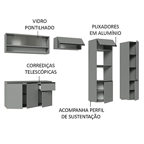 Armário de Cozinha Completa Suspenso 300cm Cinza Nice Madesa 06