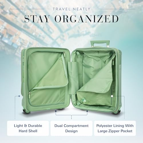 Bric's Positano 21-Inch Spinner - Luxury Carry-On Luggage With Spinner Wheels - Lightweight Suitcases Made From Durable Polycarbonate - Comes with Protective Cover and Extra Pocket - Sage Green4