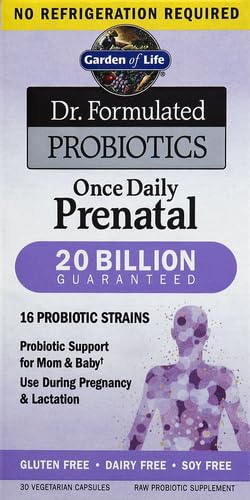 Image of Garden of Life Dr. Formulated Probiotics Once Daily Prenatal - Acidophilus and Bifidobacteria Probiotic Support for Mom and Baby - Shelf Stable - Gluten, Dairy, and Soy-Free - 30 Vegetarian Capsules