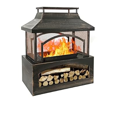 Outdoor Wood Burning Fireplace, Large Outdoor Log Burner Fire Pit with Log Grate and Poker, 37" x 32" x 18" Large Metal Firepit for Patio Garden Backyard