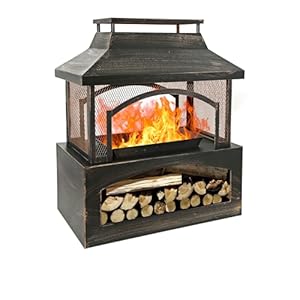 Outdoor Wood Burning Fireplace Large Outdoor Log Burner Fire Pit with Log Grate and Poker 37 x 32 x 18 Large Metal Firepit for Patio Garden Backyard Black
