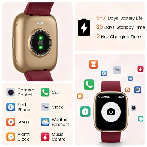 Image of Smart Watch with Alexa Built-in, 1.83 inch Touchscreen Fitness Tracker with Bluetooth Call, Fitness Watch with Heart Rate /Sleep Monitor /120+ Sports, IP68 Waterproof Smartwatch for Android iOS, Burgundy