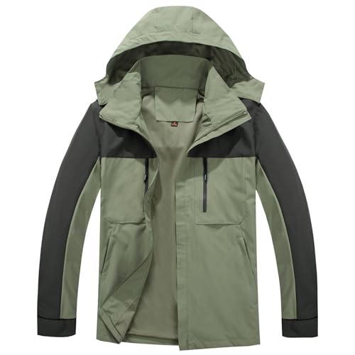 Ynport Crefreak Chaqueta de Exterior para Hombre Windproof Sport Jakcet Chaqueta Impermeable para Parejas Abrigo Cortavientos Ligero con Capucha para Senderismo al aire Libre Trekking,Verde, XL