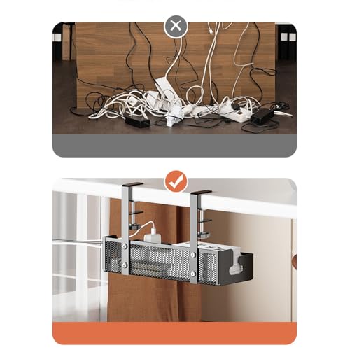 Bandeja de Gestión de Cables Bajo Escritorio Chrees, Organizador Metálico con Montaje de Abrazadera, Estante para Gestión de Cables en Oficina y Casa, Instalación Fácil sin Taladro, Negro miniatura 4