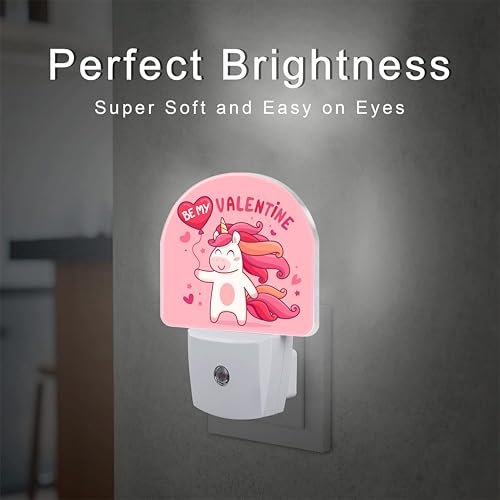 Image of Cute Valentine's Day Unicorn Night Light for Kids, Be My Valentine Night Light Plug in with Dusk to Dawn Sensor,0.5w Energy Saving Nightlight for Hallway Stairway Kitchen Bedroom