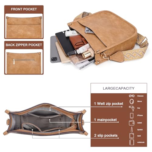 Image of HKCLUF Crossbody Bags for Women Trendy Vegan Leather Hobo Handbags With 2PCS Adjustable Guitar Strap Shoulder Bucket Bags