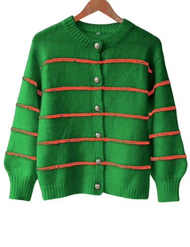 Image of QIBABU Womens Striped Cardigan Sweaters Casual Open Front Long Sleeve Button Down Knit Outwear