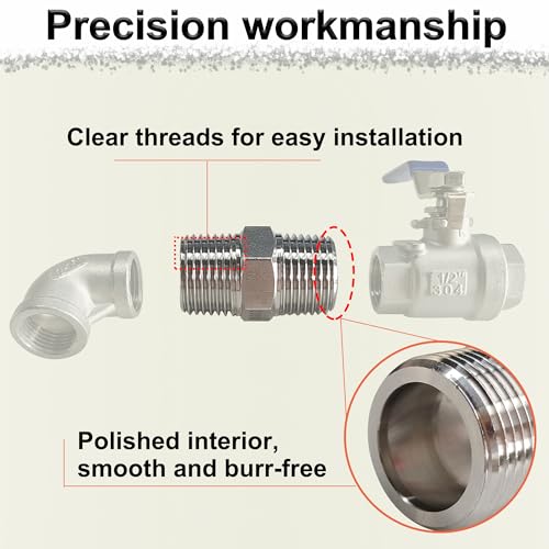 Feyadaper 1 Inch Male X 1 Inch Male Hex Nipple Pipe Fittings, 304 Stainless Steel 1 Inch Npt Male Threaded Pipe Adapter Fittings Equal Nipples Connectors thumb #3