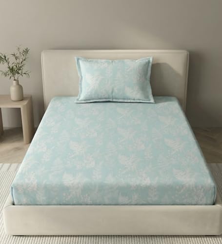 Image of Mafatlal 186 TC Metro Cotton Single Bedsheet | 90 x 60 Inch|Soft, Breathable & Lightweight | with Matching Pillow Cover| Teal Shadow