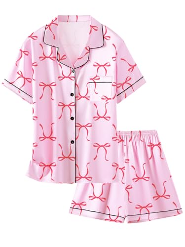 Image of Girls & Womens Satin Pajamas Set, Silk Button-Down Sleepwear 2 Piece Nightwear, 3 Years - Women XXL