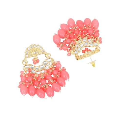 Kundan Studded Drop Earrings with Beaded Pearls