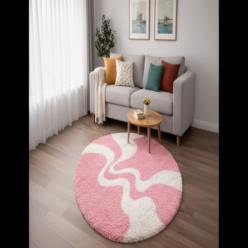 Image of Vintage Threads (Pink 3D 4x4 Ft Shaggy Carpet for Living Room & Bedroom | Ultra Soft Plush Long Pile Rug | Thick Fluffy 3D Modern Floor Carpet | Cozy Luxury Home Decor Rug