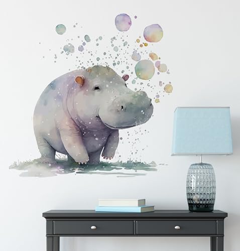 Vinilo decorativo Hippopotamus acuarela 30x30 cm miniatura 1