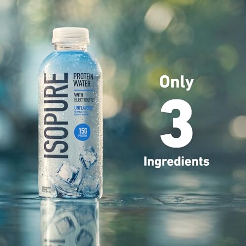 Image of Isopure Clear Protein Water with Electrolytes, 15g Whey Protein Isolate, Zero Sugar, Unflavored, 20 fl oz Bottles, 12-Pack