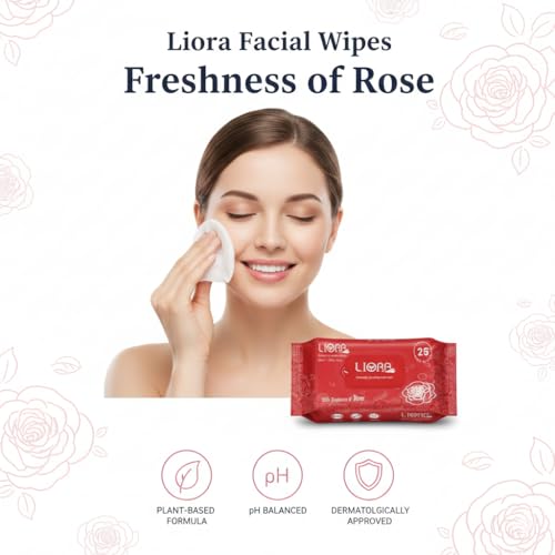 Image of Liora Wet Wipes, Daily Cleansing, Refreshing & Moisturizing Facial Wipes | Aloe Vera Enriched | Rose, Lavender, Watermelon & Cucumber | Anti-Acne, Biodegradable | 25 Wipes Each, Pack of 12 (300 Wipes)
