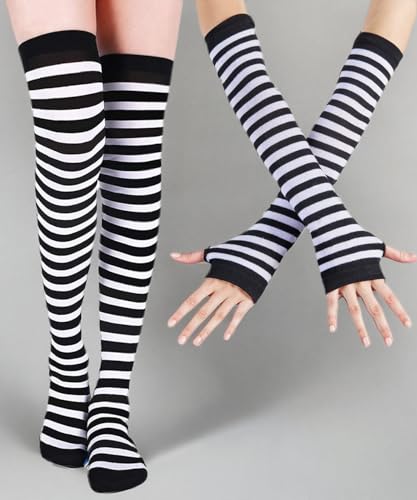 Image of YELAIVP Over Knee Rainbow Thigh High Socks Gloves Set Cosplay Accessories Arm Leg Warmers for Girls