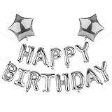 Cumpleaños Decoraciones Globos de Happy Birthday Banner 6 Inch Happy Birthday Banner Carta Cumpleaños Globos para La Decoración Aniversario Fiesta de Cumpleaños Decoraciones Suministros Silver