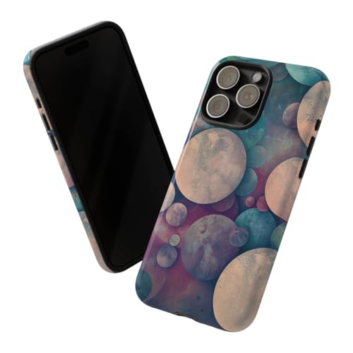 Coque iPhone 15 Pro Max rigide brillante avec motif cercles colorés