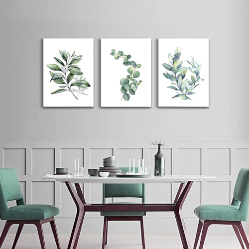 DZRWUBHS Green Plant Wall Painting Prints Artworks Canvas Wall Art for Living Room Framed Wall Decor for Bedroom Office Kitchen Decor Modern Simple Dining Room Home Walls Decorations 16x24 3 Piece