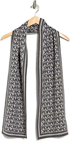Michael Kors Bordered Mk Logo Print Muffler Scarf (Pearl Heather) #TOP1