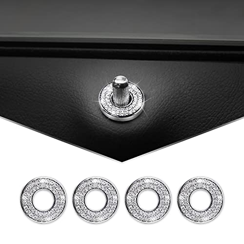Fogfar Pack-4 Rhinestones Car Door Lock Cover Stickers, Bling Pull Rod Bolt Stickers, Car Door Bolt Cover Sticker Decoration Stickers, for Mercedes-Benz A/B/C/E Class GLK GLA GLC (White)