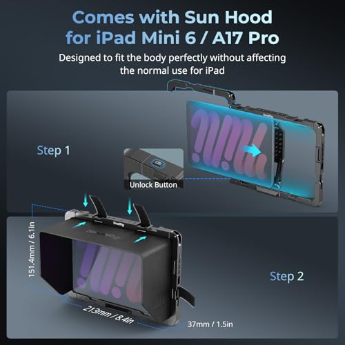 Image of SmallRig Cage for iPad mini 6 / A17 Pro, Metal Tripod Mount Adapter for iPad with 1 /4 inch-20, 3 /8 inch-16 Holes, Cold Shoe Mount, 8.3'' Tablet Clamp Monitor with Sun Hood-MD5058