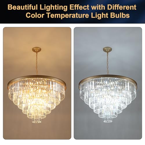 Image of Modern Gold Crystal Chandelier 35 inchLarge Chandeliers for High Ceiling Foyer