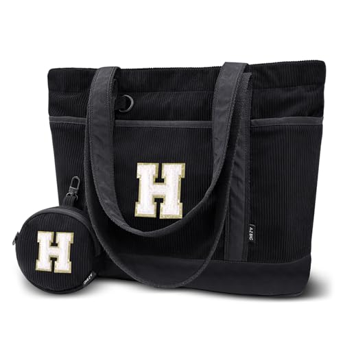 Sac à bandoulière en velours côtelé noir pour les cours et le bureau