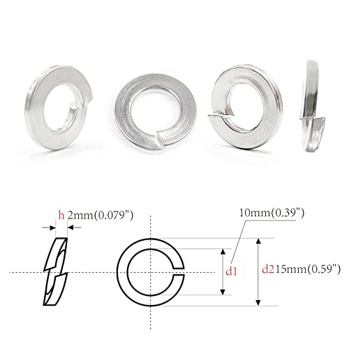 Fastener Tree M10 Split Lock Washers, 304 Stainless Steel Spring Lock Washer For Bolts 50Pcs #TOP1