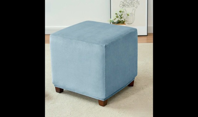 ILiemao Housse De Pouf Ottoman Carré Extensible 45x45/50x50/65x65cm - Protection Repose-Pieds Douce Et Élastique, Beige