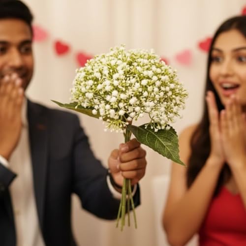 Image of SATYAM KRAFT Pcs Bunch Artificial Dahlia Flowers - 7-Stem Faux Floral Bouquet for Home & Office Decor, Wedding, Party Decoration,Realistic Fabric Flower Arrangement (1, White)